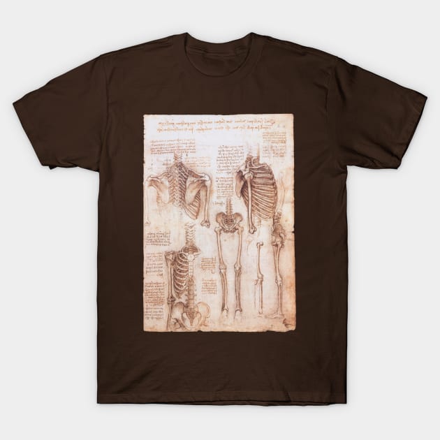 Human Anatomy Skeletons by Leonardo da Vinci T-Shirt by MasterpieceCafe